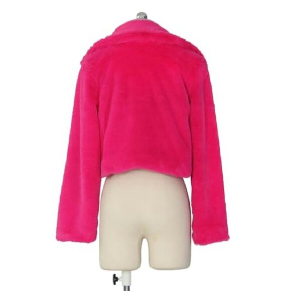 Cropped Faux Fur Jacket Lapel Collar Open Front Fluffy Coat - Picture 8 of 8